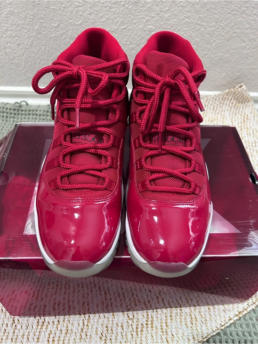 Jordan Men’s Red Low-Top Sneakers with Patent Toe. used only once, size 10.5
